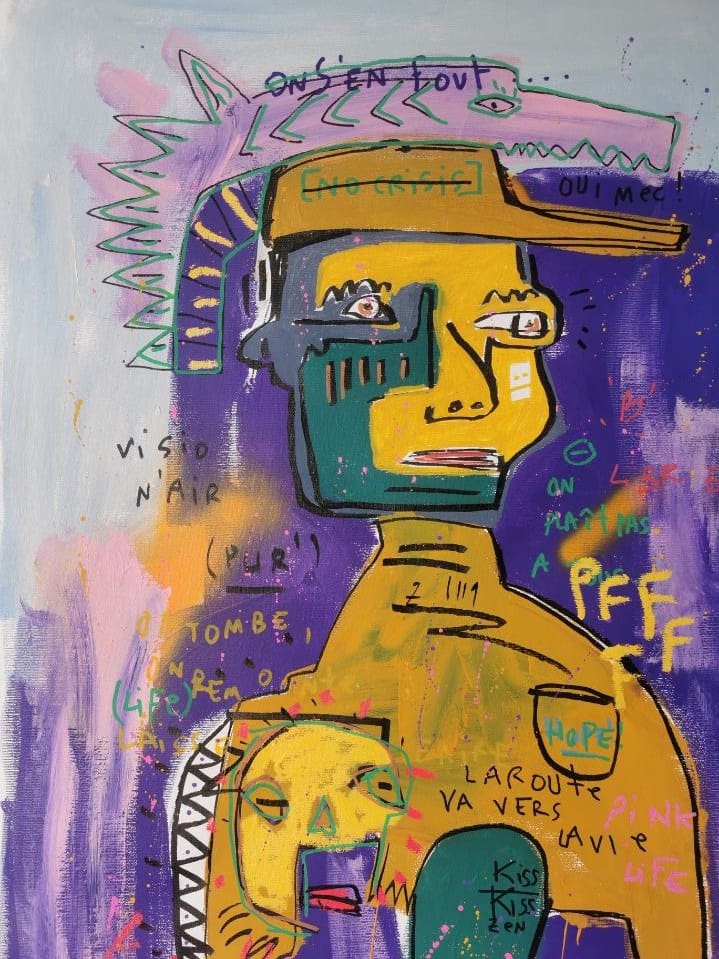 Une route simple – Peinture Jazzu unique, art brut contemporain sur toile (2022)