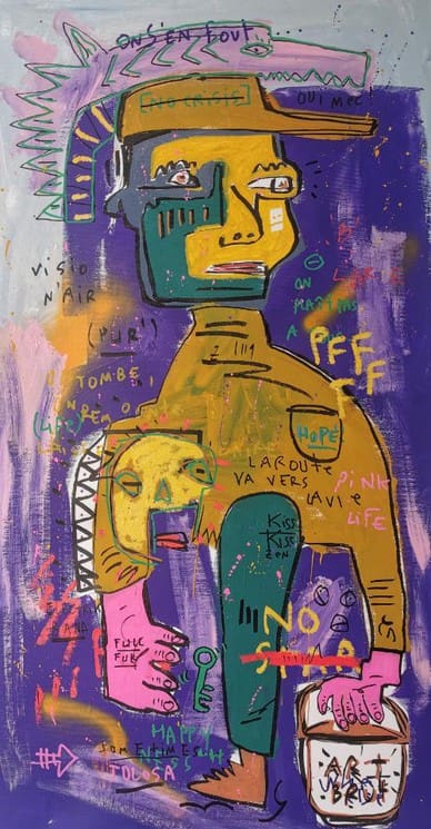 Une route simple – Peinture Jazzu unique, art brut contemporain sur toile (2022)
