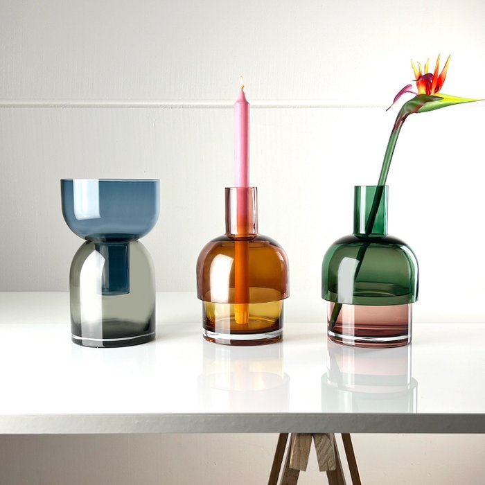 Cloudnola - Vase - Ensemble de 3 vases flip en verre coloré soufflé à la bouche - Verre