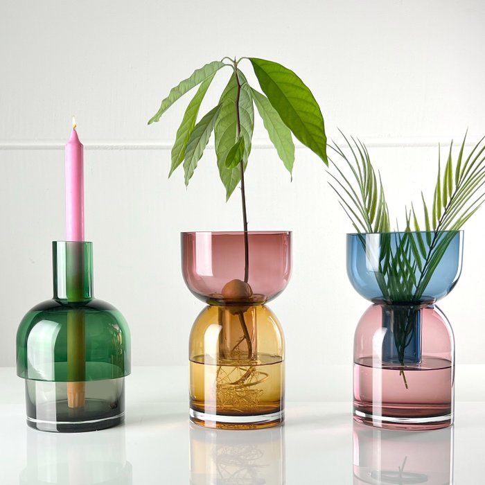 Cloudnola - Vase - Ensemble de 3 vases flip en verre coloré soufflé à la bouche - Verre