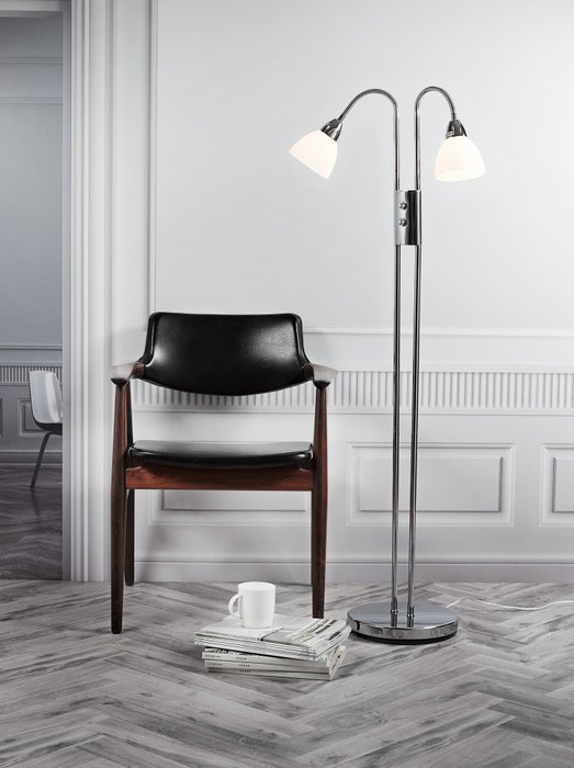 Nordlux - Lampadaire - Ray 2 spots - Chrome et blanc - Métal