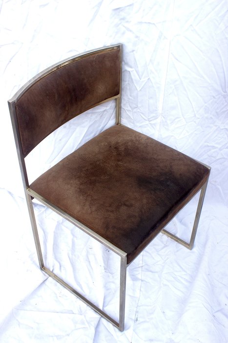 Mario Sabot - Willy Rizzo - Chaise (3) - Suède - Ensemble de chaises Willy Rizzo
