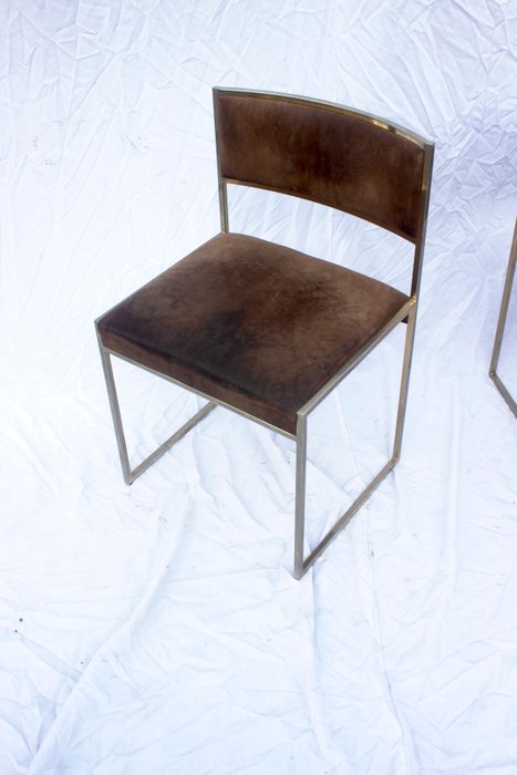 Mario Sabot - Willy Rizzo - Chaise (3) - Suède - Ensemble de chaises Willy Rizzo