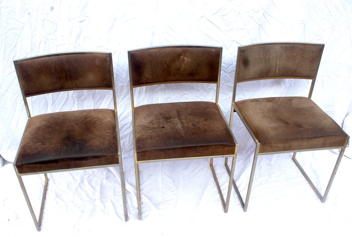 Mario Sabot - Willy Rizzo - Chaise (3) - Suède - Ensemble de chaises Willy Rizzo