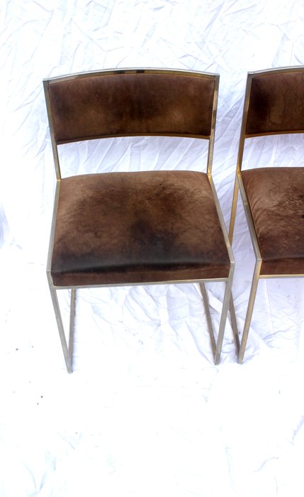 Mario Sabot - Willy Rizzo - Chaise (3) - Suède - Ensemble de chaises Willy Rizzo