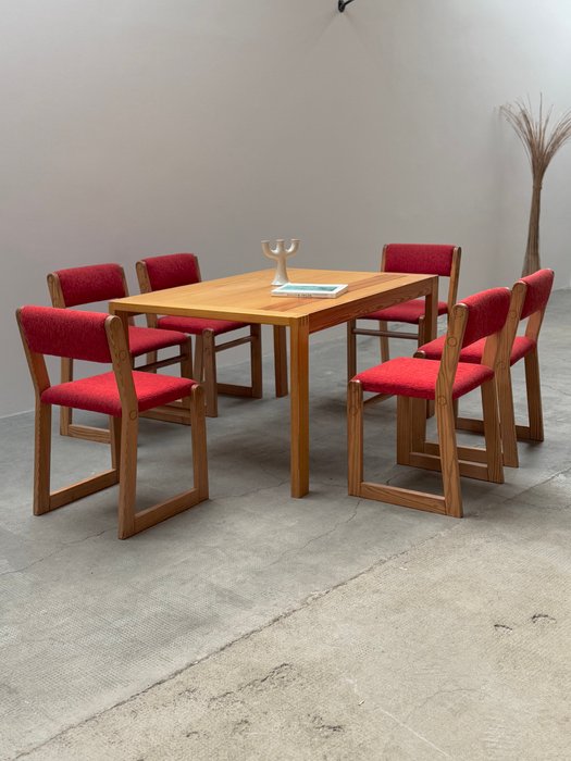 Chaise - Bois de pin, Textile - Table à manger et 6 chaises