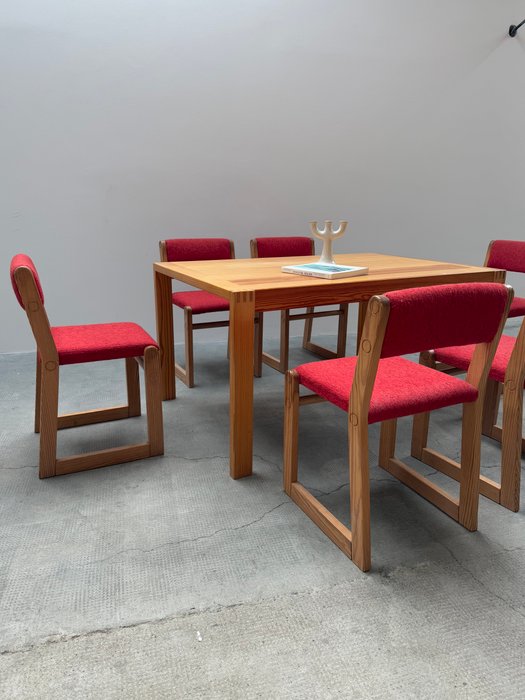 Chaise - Bois de pin, Textile - Table à manger et 6 chaises