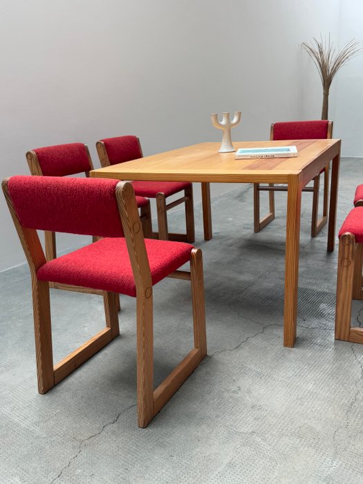 Chaise - Bois de pin, Textile - Table à manger et 6 chaises