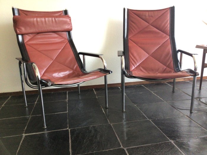 Strässle - Hans Eichenberger - Fauteuil (2) - Il-1106 - cuir, tube en acier - Chaise longue