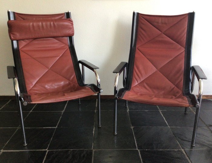 Strässle - Hans Eichenberger - Fauteuil (2) - Il-1106 - cuir, tube en acier - Chaise longue
