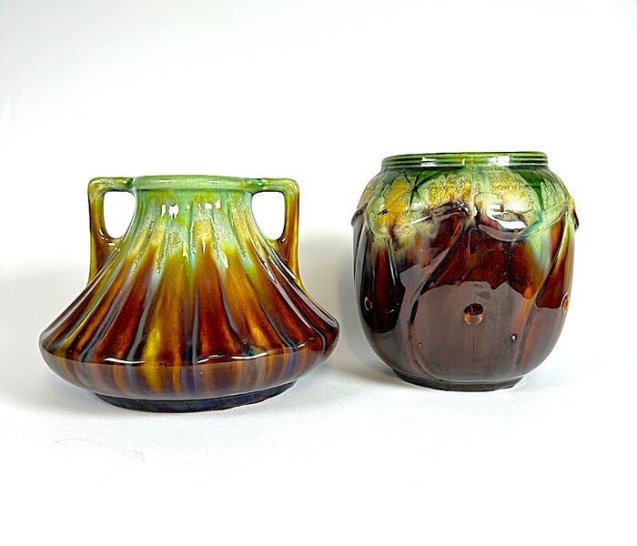 Faïenceries de Thulin - Vase (2) - Céramique Art Déco - 2 vases en émail polychrome