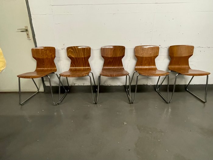 Casala - Chaise empilable (5) - Chaise coquille - Bois, Chromé(e) - Chaise empilable
