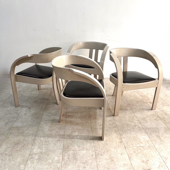 Poltronova - Giovanni & Giampiero Battista Bassi - Chaise (4) - Elisa - Bois, Cuir