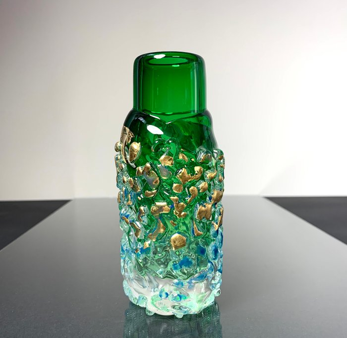 Maxence Parot - Vase - Vase unique relief couleurs et Or - Verre