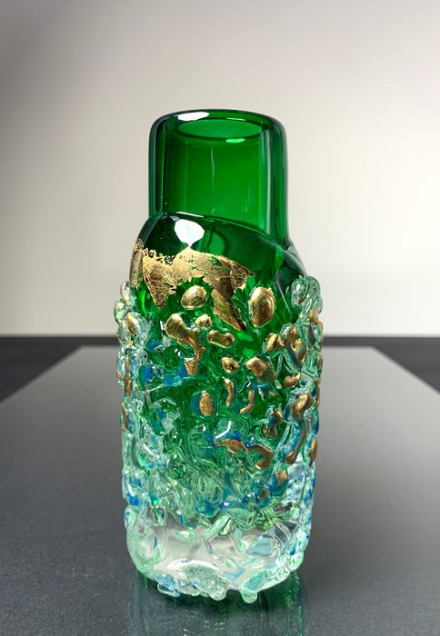 Maxence Parot - Vase - Vase unique relief couleurs et Or - Verre