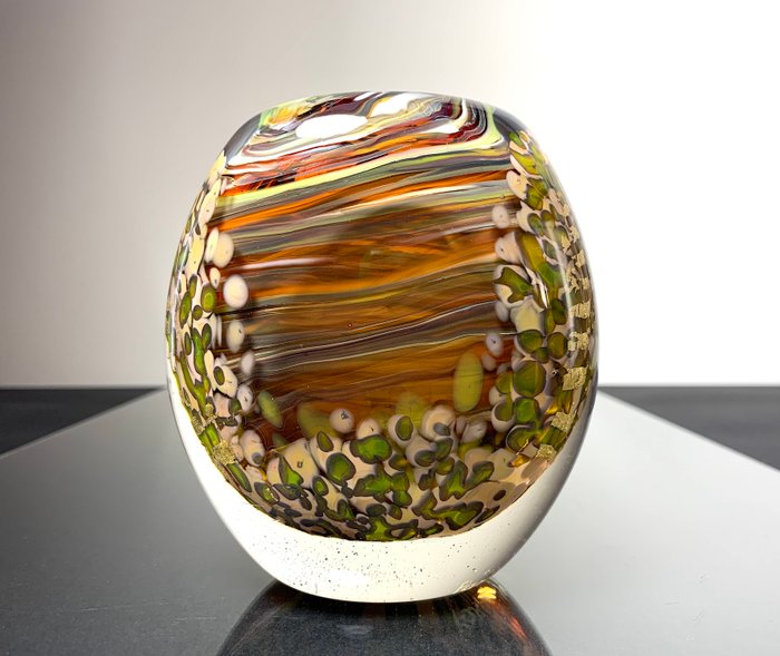 Maxence Parot - Vase - Vase unique couleurs opalines et Or - Verre
