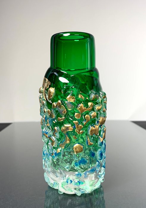 Maxence Parot - Vase - Vase unique relief couleurs et Or - Verre