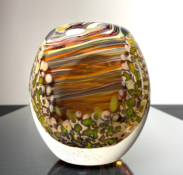 Maxence Parot - Vase - Vase unique couleurs opalines et Or - Verre