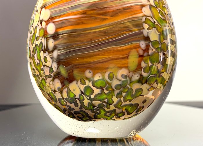 Maxence Parot - Vase - Vase unique couleurs opalines et Or - Verre