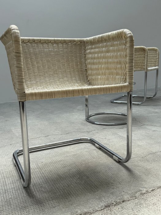 Tecta - William Dunkel - Chaise (2) - D44 - Tube en acier chromé, corde recouverte de caoutchouc - chaise cantilever / chaise cantilever