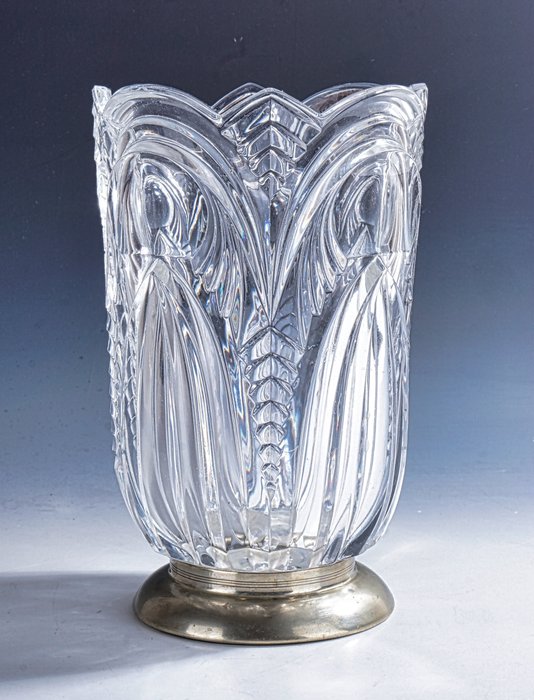 Vase - Grande vase art déco moderne français sur pieds métalliques en métal blanc : marqué Metal Blanc • 27 - Cristal