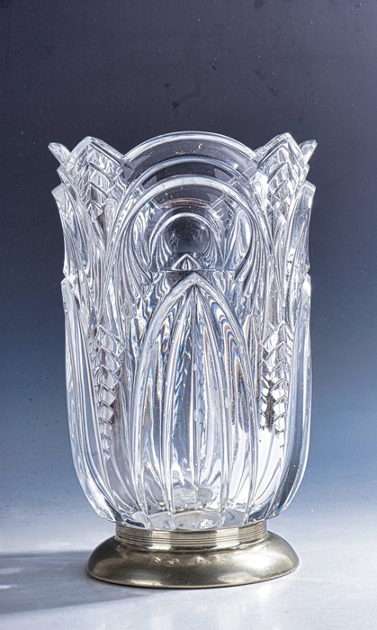 Vase - Grande vase art déco moderne français sur pieds métalliques en métal blanc : marqué Metal Blanc • 27 - Cristal