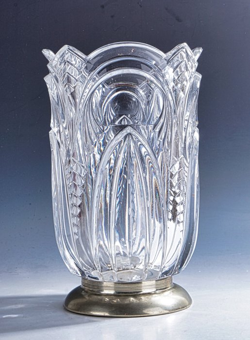 Vase - Grande vase art déco moderne français sur pieds métalliques en métal blanc : marqué Metal Blanc • 27 - Cristal