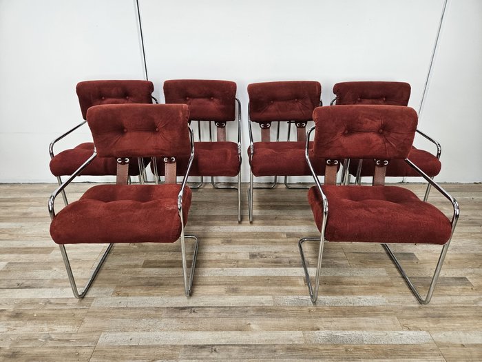 Guido Faleschini - Chaise (6) - Quatre chaises de salle à manger Tucroma de Guido Faleschini pour les Mariani. - Métal, Textile