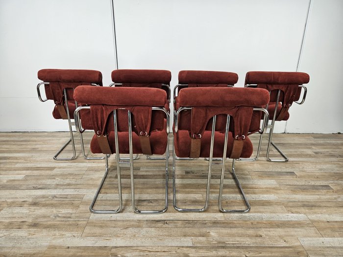 Guido Faleschini - Chaise (6) - Quatre chaises de salle à manger Tucroma de Guido Faleschini pour les Mariani. - Métal, Textile