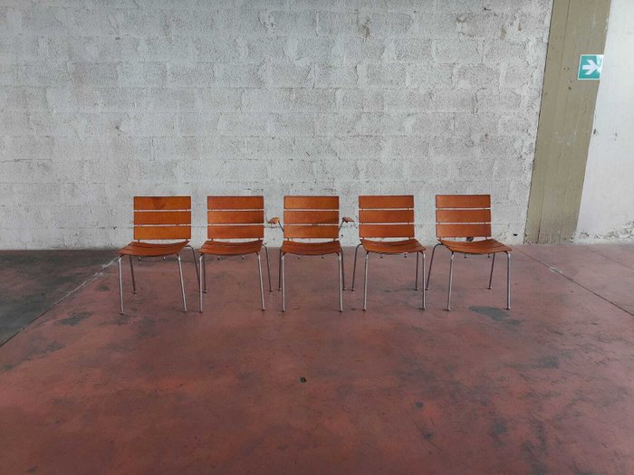 Fasem - Giancarlo Vegni - Stripe - Chaise (5) - Acier, Cuir