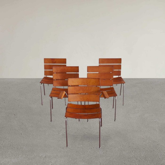 Fasem - Giancarlo Vegni - Stripe - Chaise (5) - Acier, Cuir