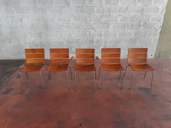 Fasem - Giancarlo Vegni - Stripe - Chaise (5) - Acier, Cuir