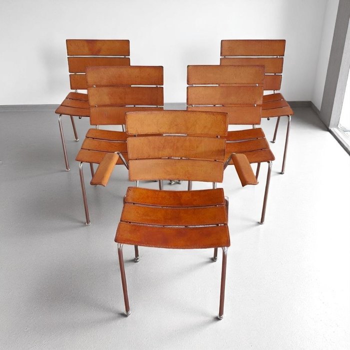 Fasem - Giancarlo Vegni - Stripe - Chaise (5) - Acier, Cuir
