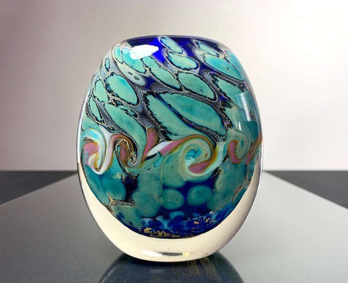Maxence Parot - Vase - Vase unique Cobalt opalines et Or - Verre