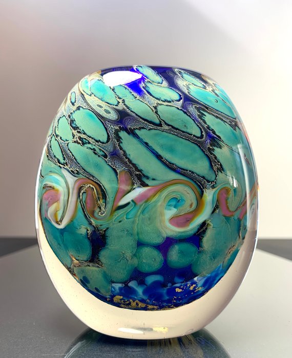 Maxence Parot - Vase - Vase unique Cobalt opalines et Or - Verre