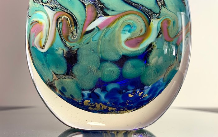 Maxence Parot - Vase - Vase unique Cobalt opalines et Or - Verre