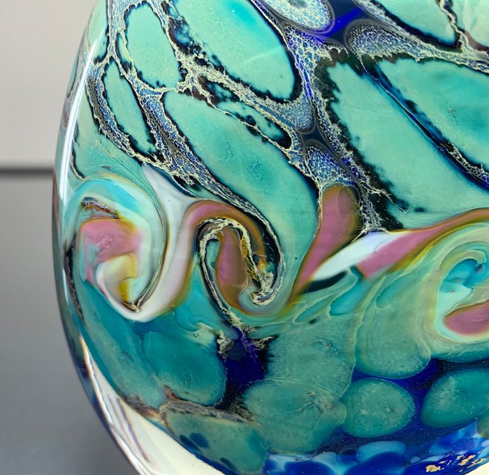 Maxence Parot - Vase - Vase unique Cobalt opalines et Or - Verre