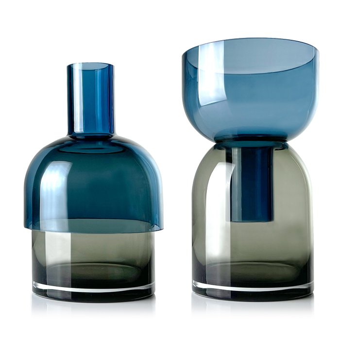 Cloudnola - Vase - Ensemble de 2 vases invertibles bleus et gris en verre coloré soufflé à la bouche - Verre