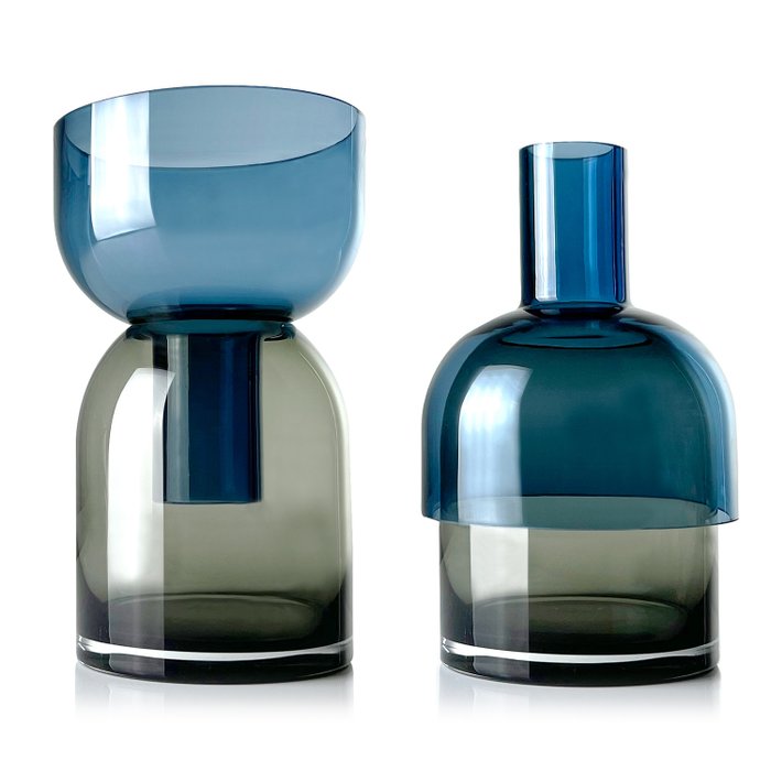 Cloudnola - Vase - Ensemble de 2 vases invertibles bleus et gris en verre coloré soufflé à la bouche - Verre