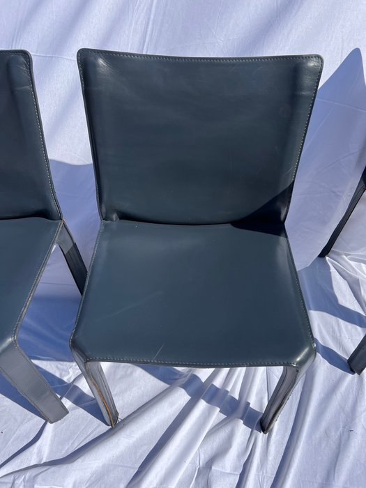 Cassina - Mario Bellini - Chaise de salle à manger (4) - CAB 412 - Acier, Cuir de cœur