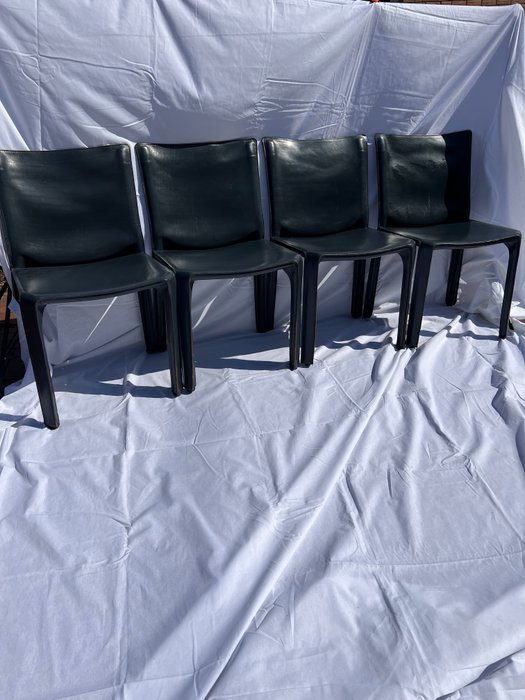 Cassina - Mario Bellini - Chaise de salle à manger (4) - CAB 412 - Acier, Cuir de cœur