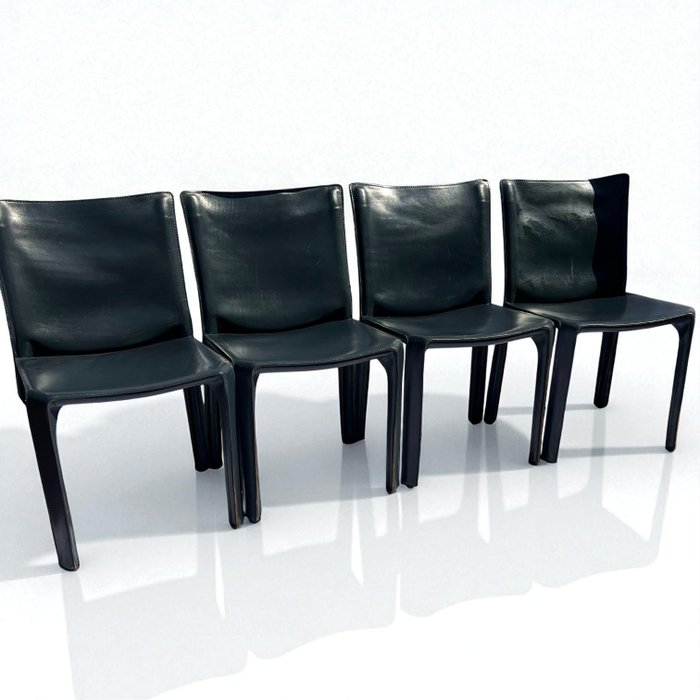 Cassina - Mario Bellini - Chaise de salle à manger (4) - CAB 412 - Acier, Cuir de cœur