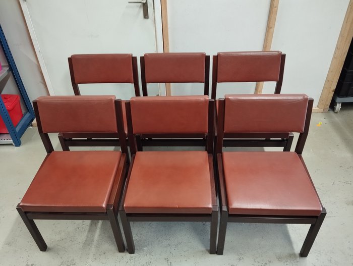 Pastoe - Chaise (6) - Bois, Cuir - 6 chaises Pastoe