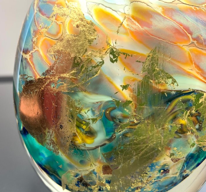 Maxence Parot - Vase - Vase unique Opaline couleurs et Or - Verre