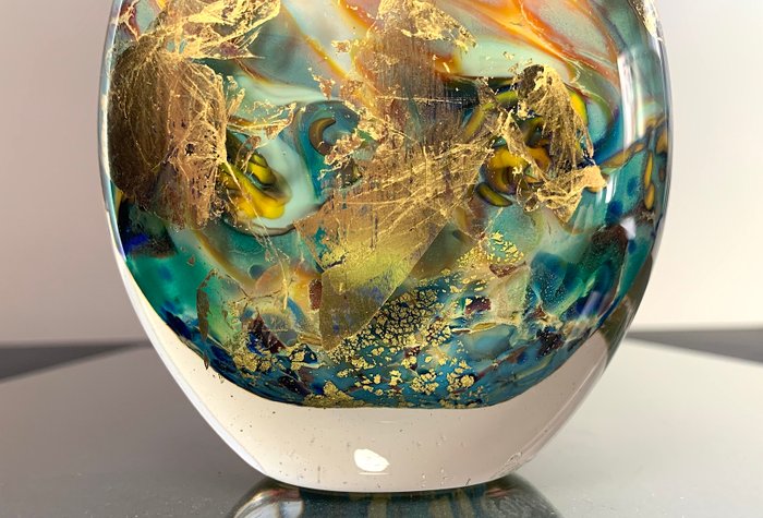 Maxence Parot - Vase - Vase unique Opaline couleurs et Or - Verre