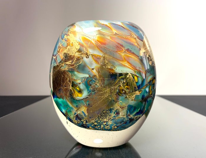 Maxence Parot - Vase - Vase unique Opaline couleurs et Or - Verre
