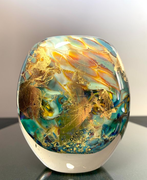 Maxence Parot - Vase - Vase unique Opaline couleurs et Or - Verre