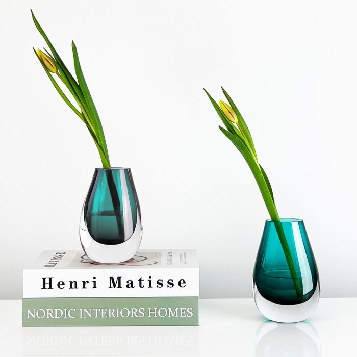 Cloudnola - Vase - Ensemble de 2 - Vases en verre d%27art Cloudnola turquoise en goutte - Faits à la main et soufflés à - Verre