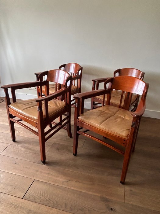 Schuitema & Zonen Holland - Frits Schuitema - Chaise (4) - Chêne, Cuir, Wengé - style Art nouveau