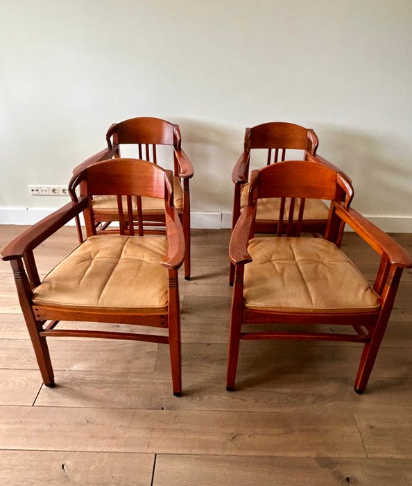 Schuitema & Zonen Holland - Frits Schuitema - Chaise (4) - Chêne, Cuir, Wengé - style Art nouveau